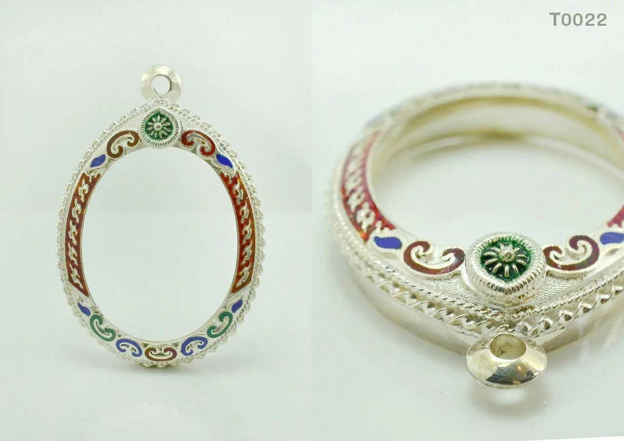 กรอบเงินงานมือติดลายลงยาหลากสีเต็มหน้าลวดสามชั้น - T0022 (ภาพ 3)