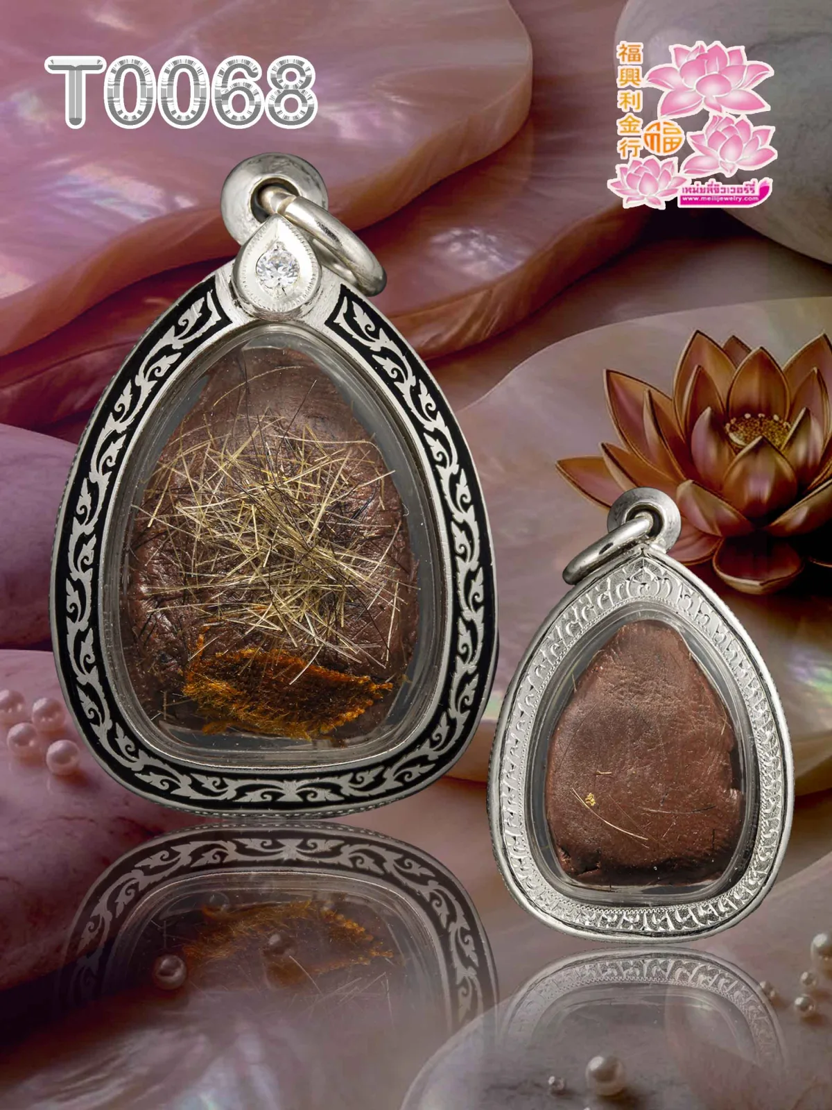 กรอบลงยาลายเถาวัลเต็มหน้า ยอดฝังเพชรสวิสทรงหยดน้ำ 1 เม็ด หูD21 - T0068 (ภาพ 4)
