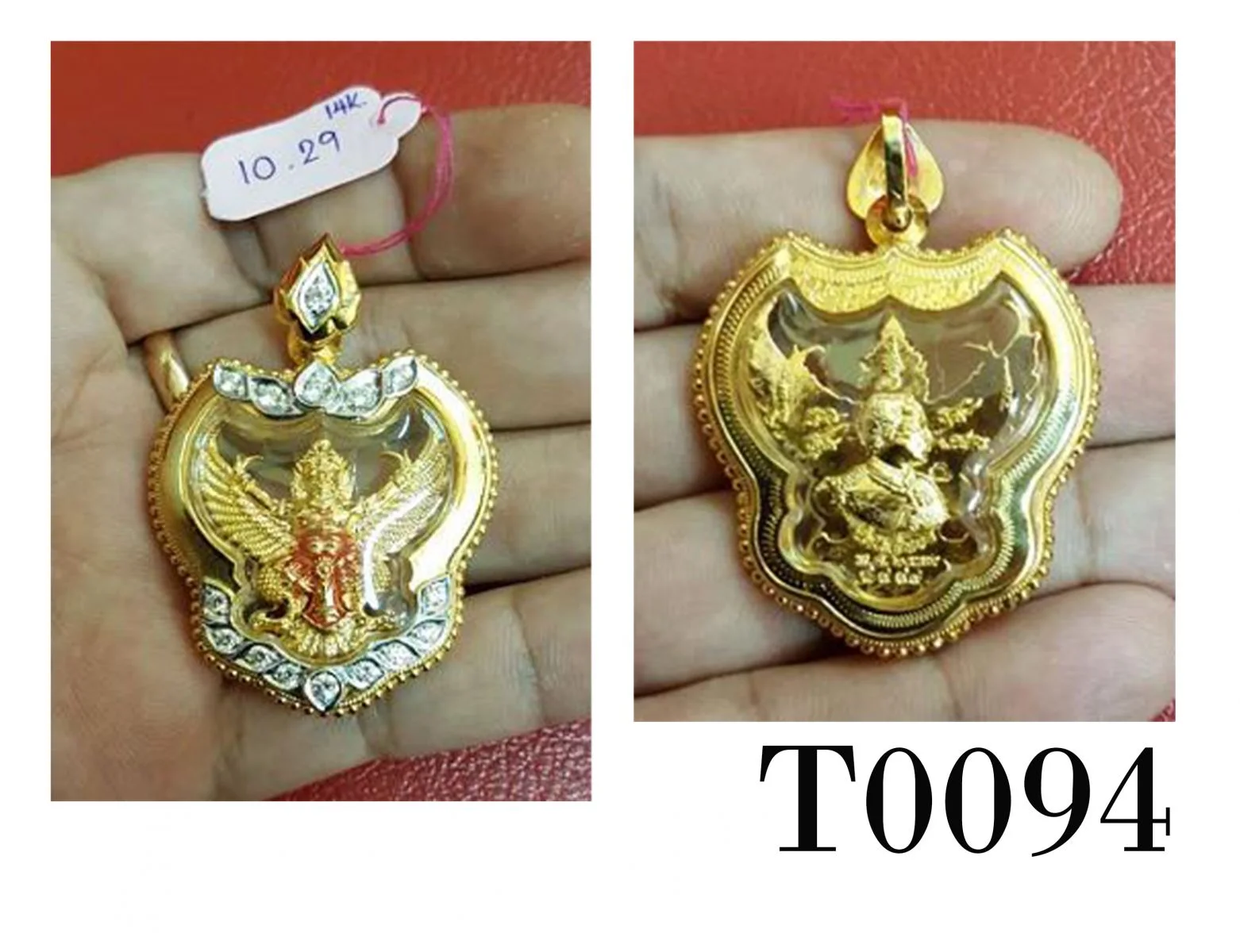 กรอบทองหน้าโอติดเพชรบนล่างทรงใบไม้ชุบกน้าขาว  หูบัวฝังเพชรตาม้า ข้างลวดไข่ปลา หน้าขัดเงา - T0094