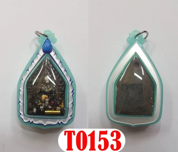 กรอบพลาสติกลายML006 หน้ากากสองชั้นยอดติดพลอยPtทรงยอดน้ำสีหยก+มุกขาว - T0153