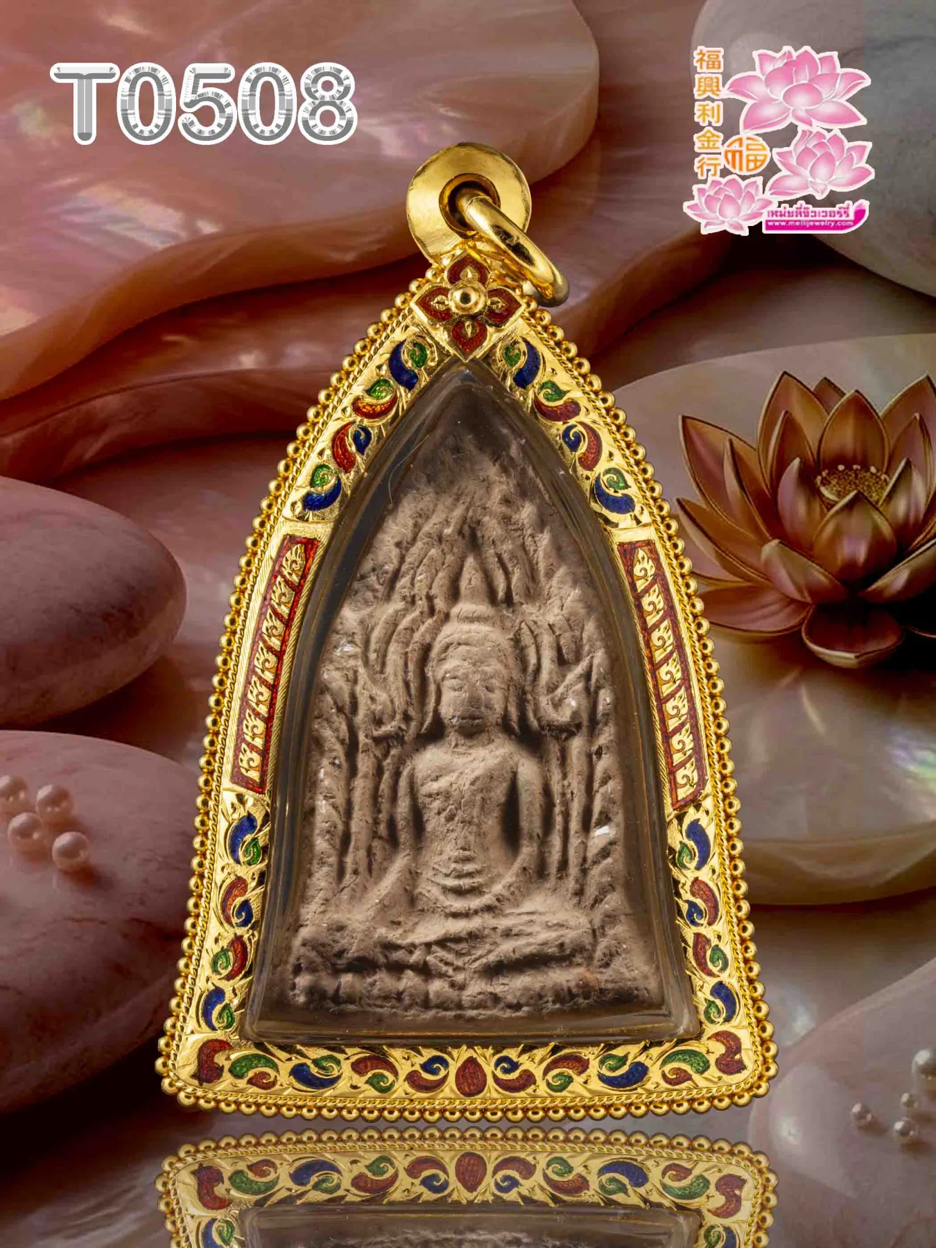 ตลับกันน้ำเปิดเปิดหลังลงยาเต็มหน้าติดดอกเกสร ข้างลวดเกลียวไข่ปลา สียาตามระบุ - T0508