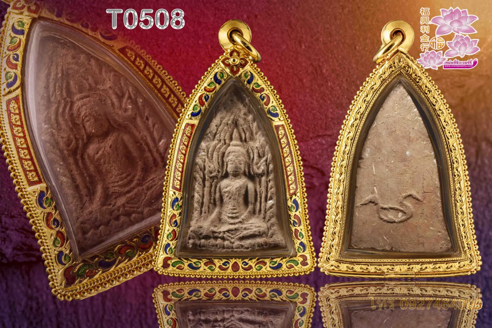 ตลับกันน้ำเปิดเปิดหลังลงยาเต็มหน้าติดดอกเกสร ข้างลวดเกลียวไข่ปลา สียาตามระบุ - T0508 (ภาพ 2)