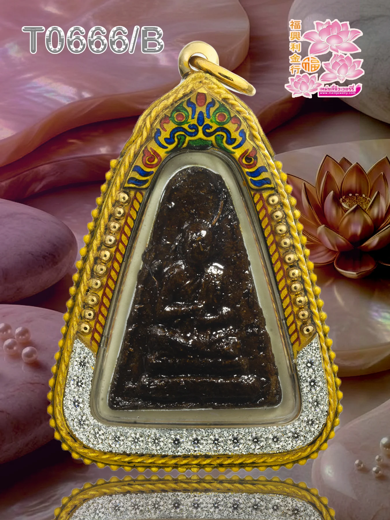 กรอบทองอะคิลิคลงยาหลากสี ติดลวดเกลียวไข่ปลาตามแบบ ล่างฝังเพชร - T0666/B
